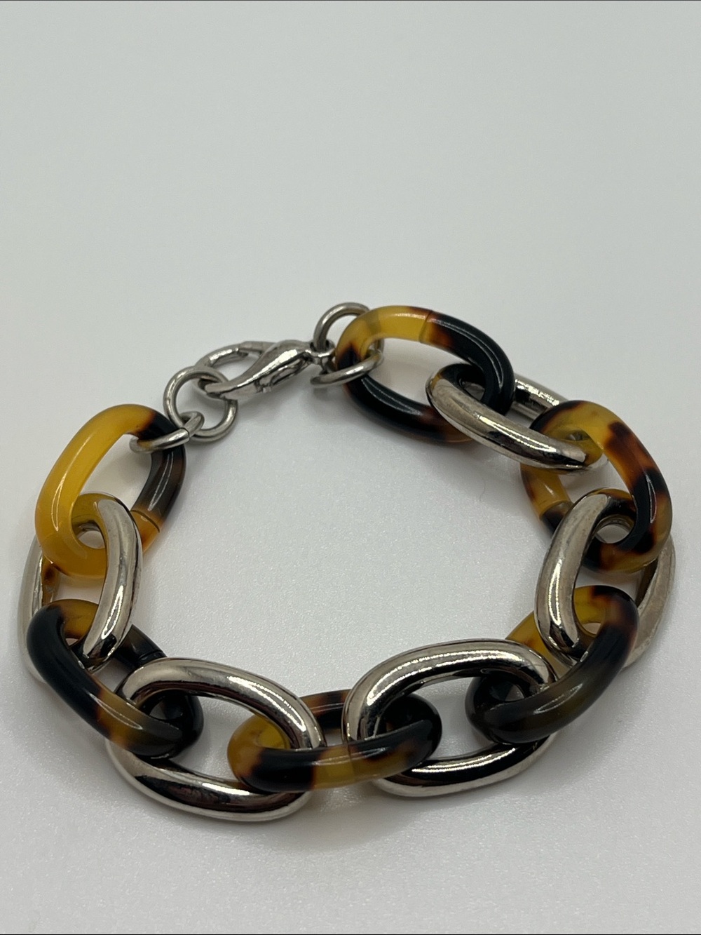 Chunky Tortoiseshell and Silver Link Bracelet